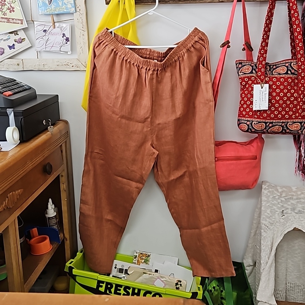 100% linen pocket pullon elastic waist salmon color pants size XXL